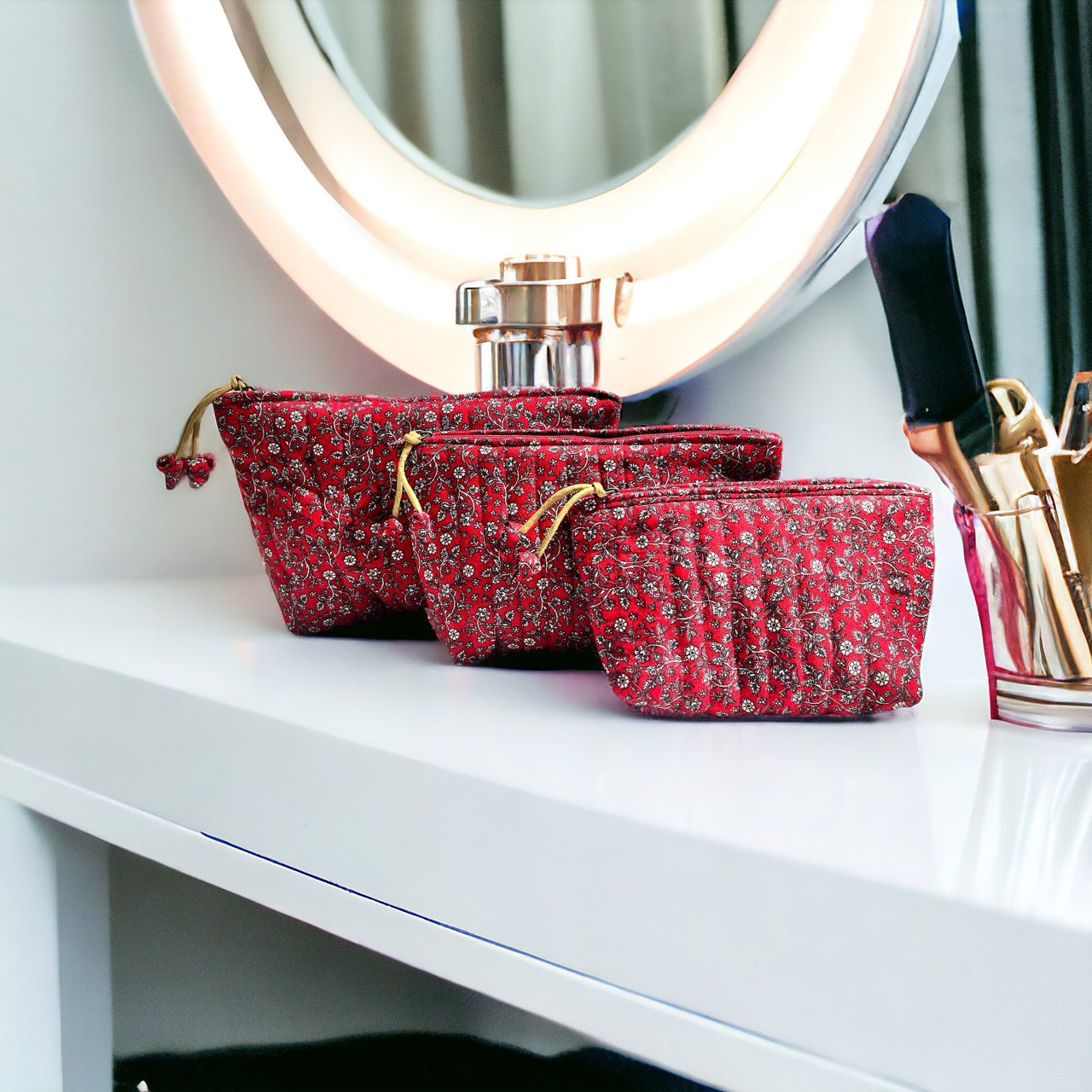 Crimson Blossom Vanity Pouch (Pack of 3)