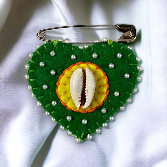 Green Love Heart Brooch