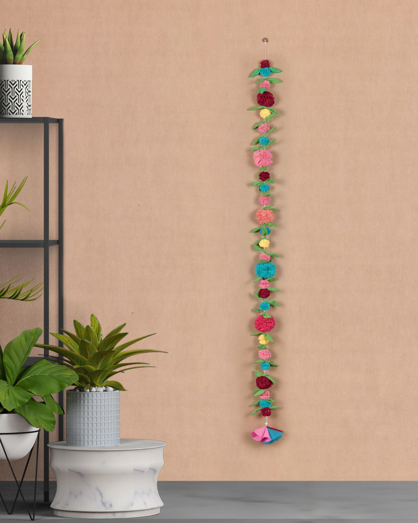Upcycled Handmade Fabric Multicolor Flower Decorative Festive Garland String
