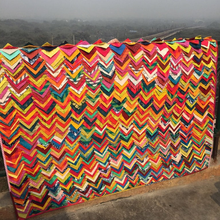 Boho Multicoloured Upcycled Chevron Chindi Rug