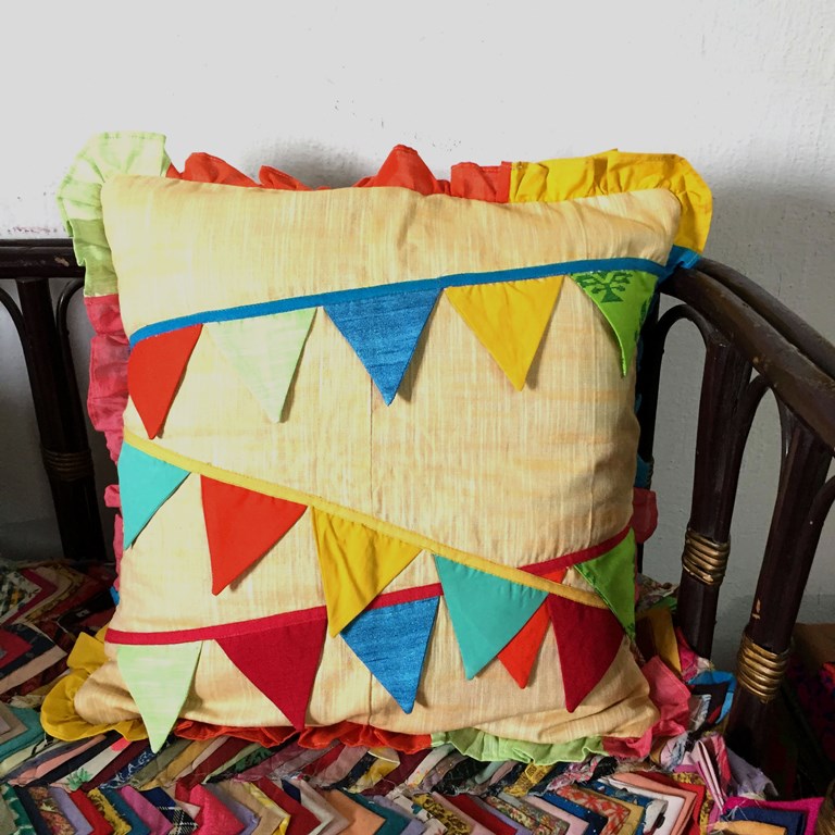 Upcycled Colourful Buntings Cushions