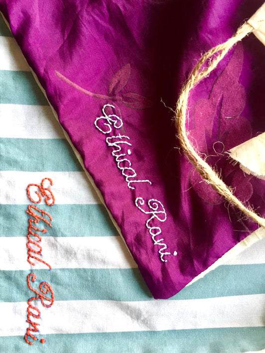 Upcycled Embroidered Packaging with Branding  (Pack of 100)