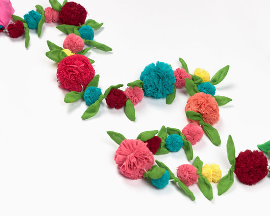 Upcycled Handmade Fabric Multicolor Flower Decorative Festive Garland String