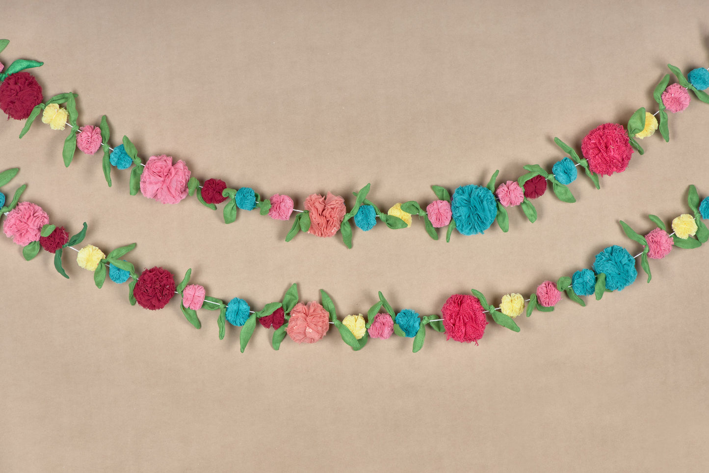 Upcycled Handmade Fabric Flower Decorative Festive Garland String