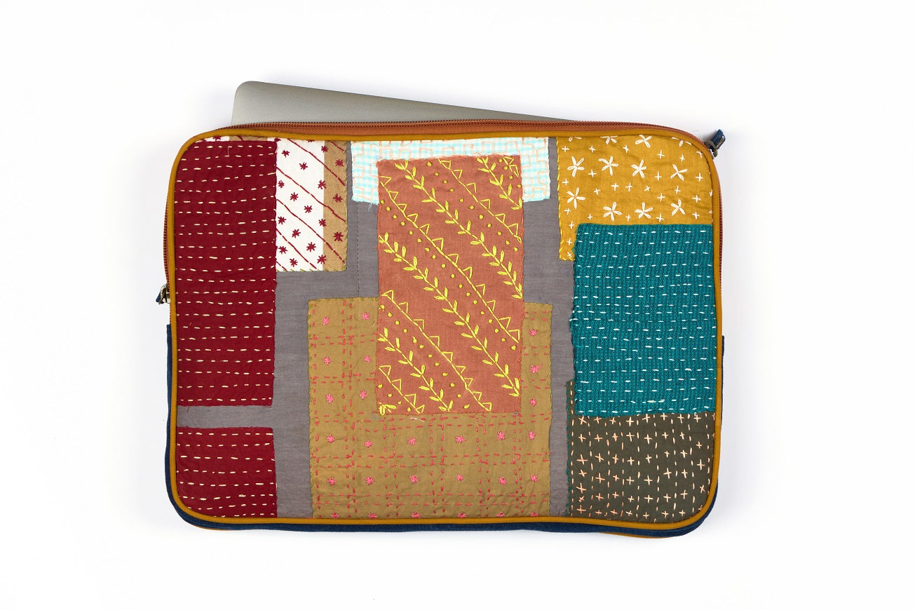 Upcycled Sashiko Embroidery Laptop sleeve