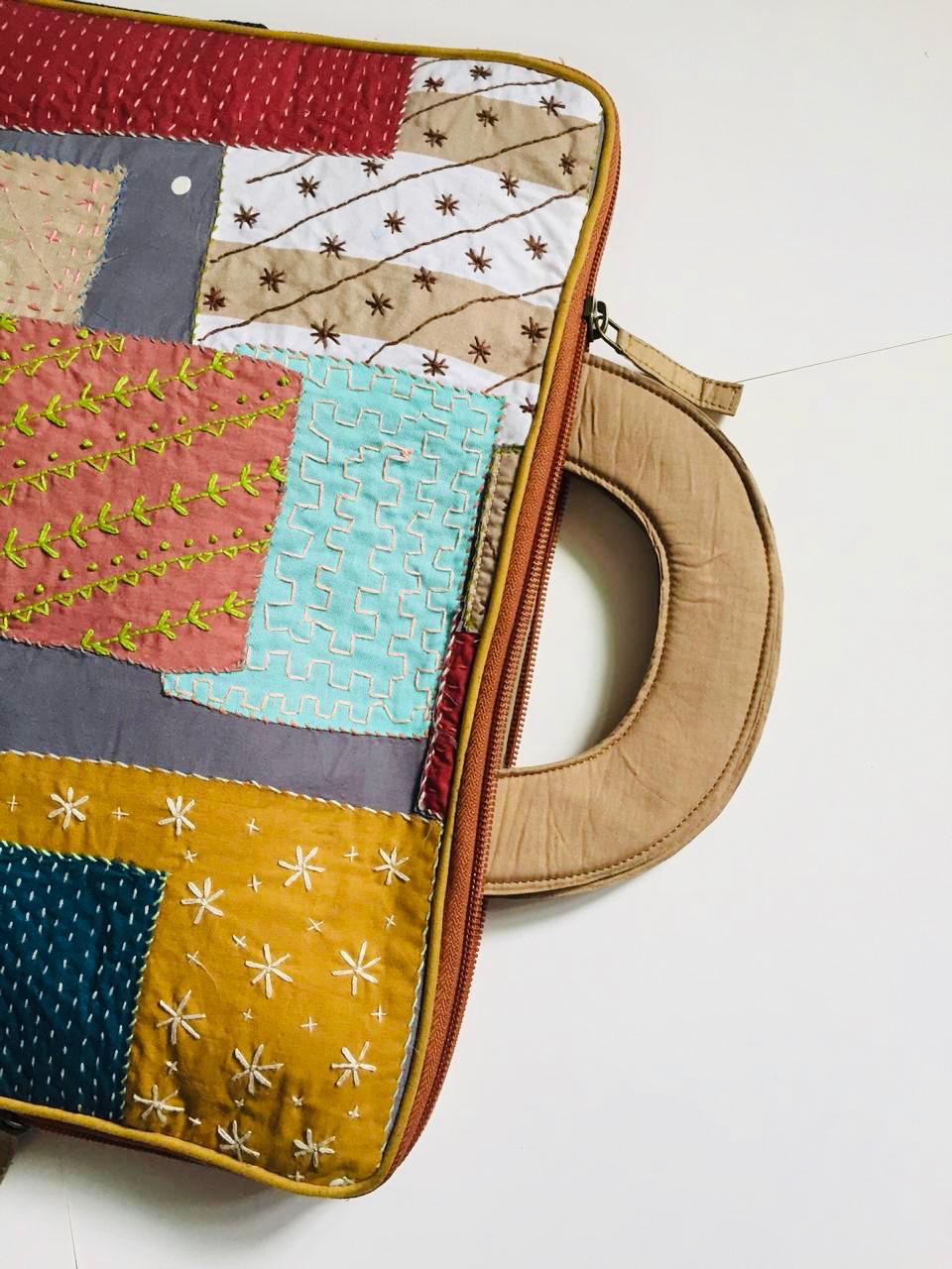 Upcycled Sashiko Embroidery Laptop sleeve