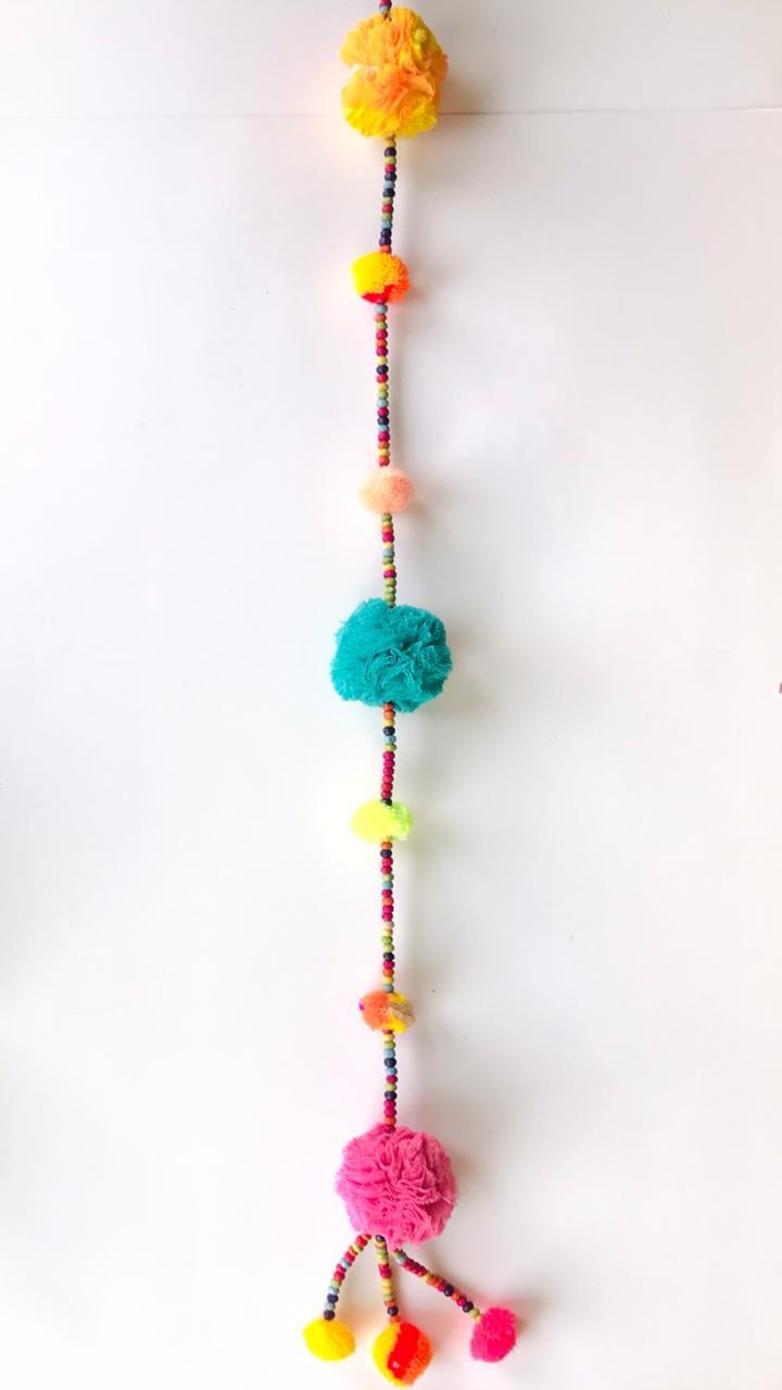 Upcycled Beaded Pom-Pom Festive Decoration String Hanging Party Prop